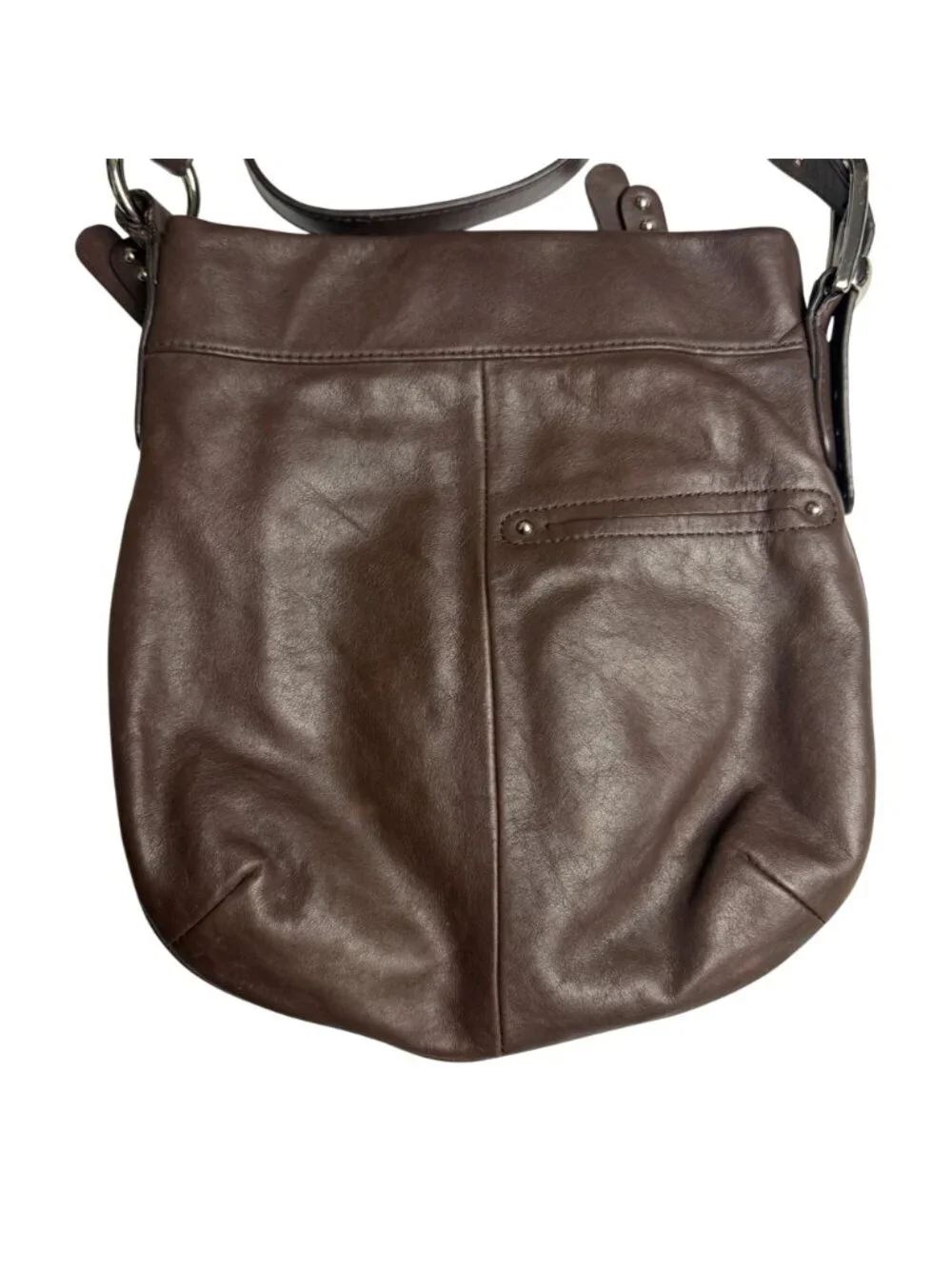 B. Makowsky Brown Leather Studded Crossbody Bag Zipper Accents Biker Boho